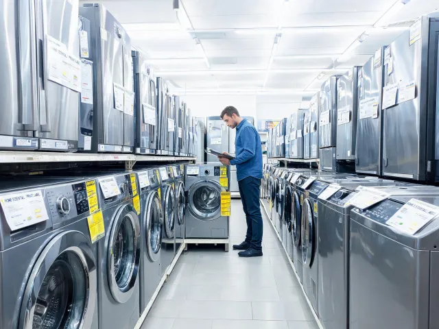 Big-box retail appliance aisle